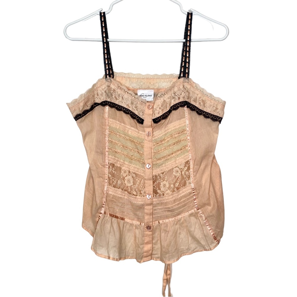Dance In Paris Feminine pink beaded lace vintage 90s tank top Girly Blouse